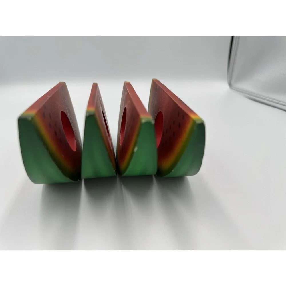 Set Of‎ 4 Wood Watermelon Napkin Rings 4th Of July Summer Picnic Holiday